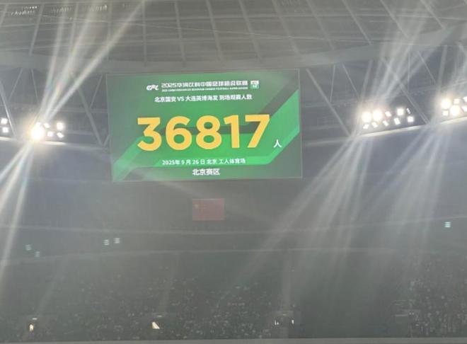 国安vs英博观众仅有36817人，创本赛季工体中超比赛最低值