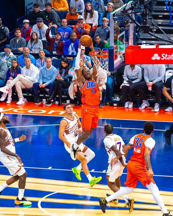 SGA37+8雷霆射落太阳11连胜，杯赛全胜晋级布克21+8+6