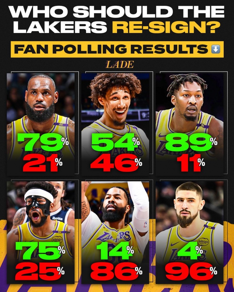 湖人自媒体调查：89%球迷希望DFS回归79%希望詹姆斯回归